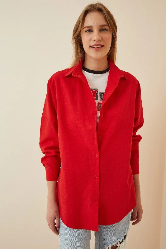 Women's Red Oversize Long Basic Shirt DD00842 -- Basic T-Shirt Crew Neck Short Sleeve Women's Red Oversize Long Basic Shirt DD00842 -- Basic T-Shirt Crew Neck Short Sleeve