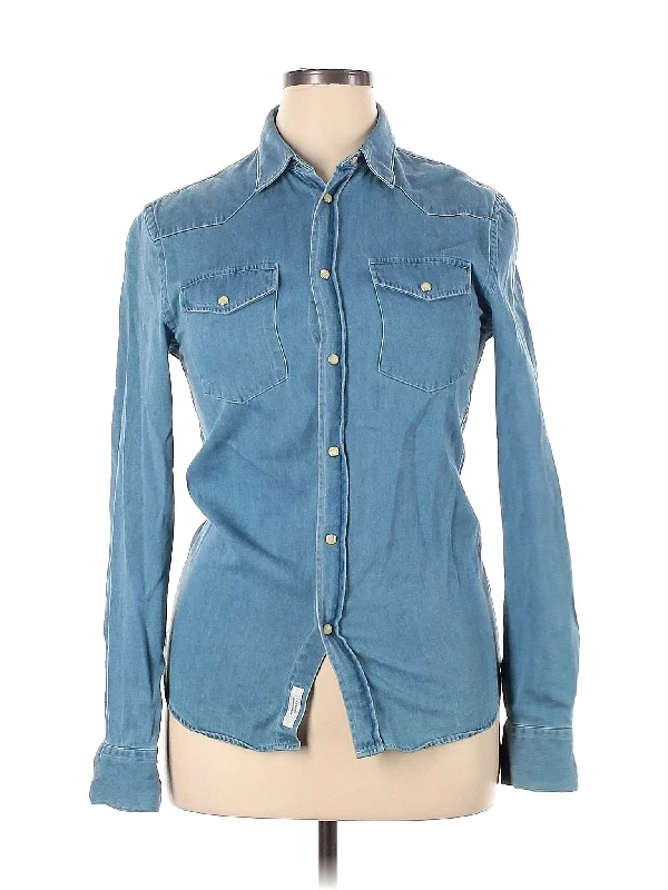 Long Sleeve Button Down Shirt-- Front Pockets Side Pockets Patch Pockets