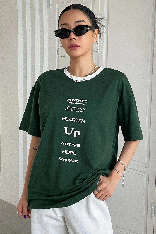 Unisex Green Collar White Positive Oversize T-shirt Shoulder Tee-- Fitted T-Shirt Seamless Stretchy Unisex Green Collar White Positive Oversize T-shirt Shoulder Tee-- Fitted T-Shirt Seamless Stretchy