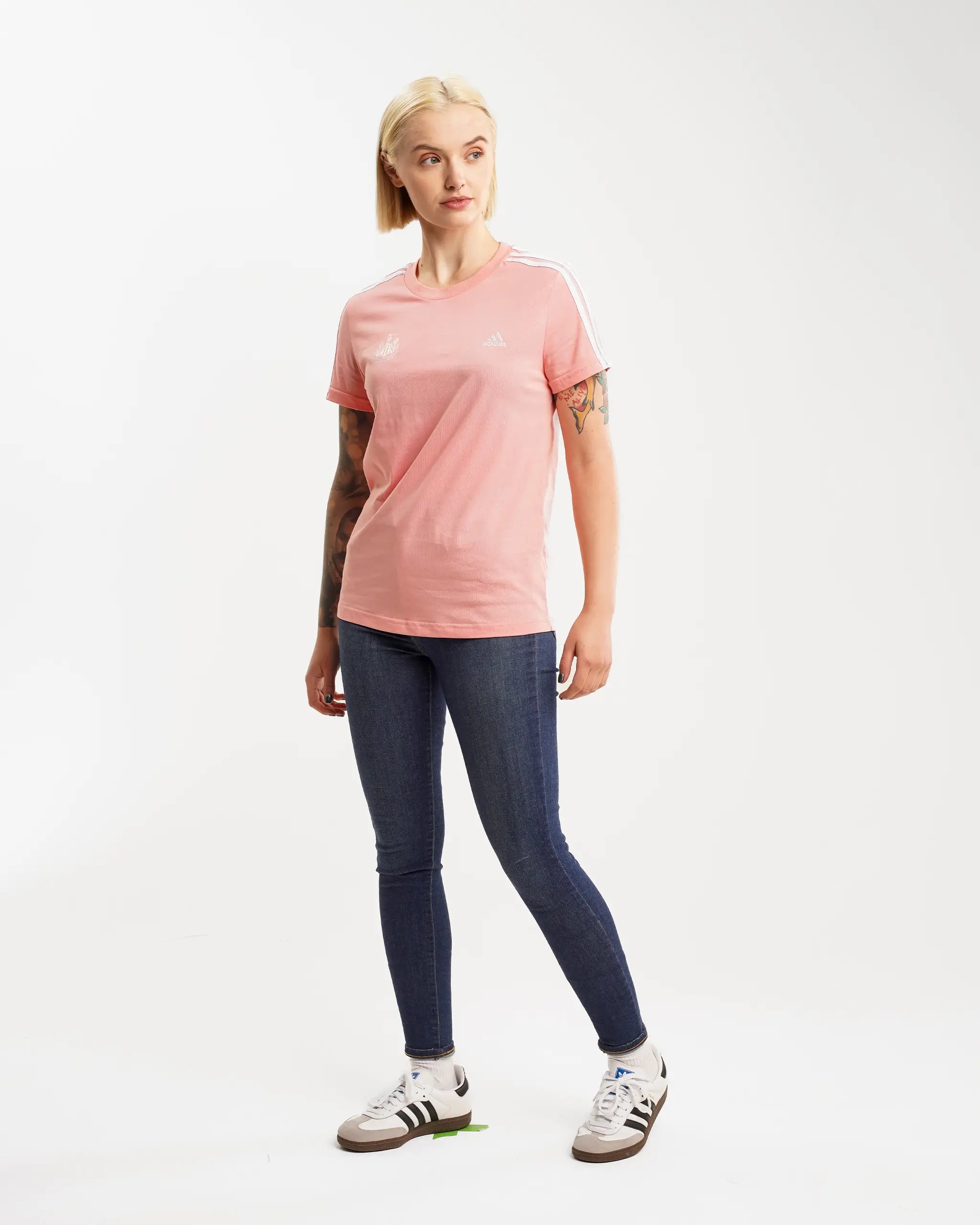 Newcastle United adidas Women's Essentials Slim 3-Stripes Pink T-Shirt-- Fitted T-Shirt Seamless Stretchy