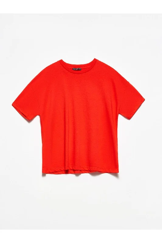 Women's Red Basic T-shirt-- Jersey Fabric Tulle Fabric Batik Fabric