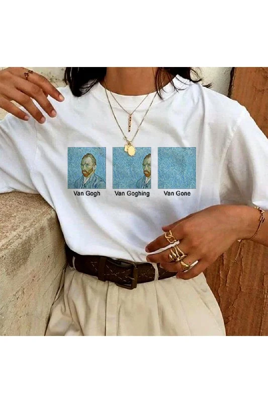 Cotton Combed Fabric Oversize Van Gogh Printed White Tshirt-- Boxy Fit Fitted Loose