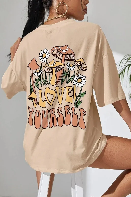 Love Yourself Printed T-shirt-- Ribbed Striped Patterned