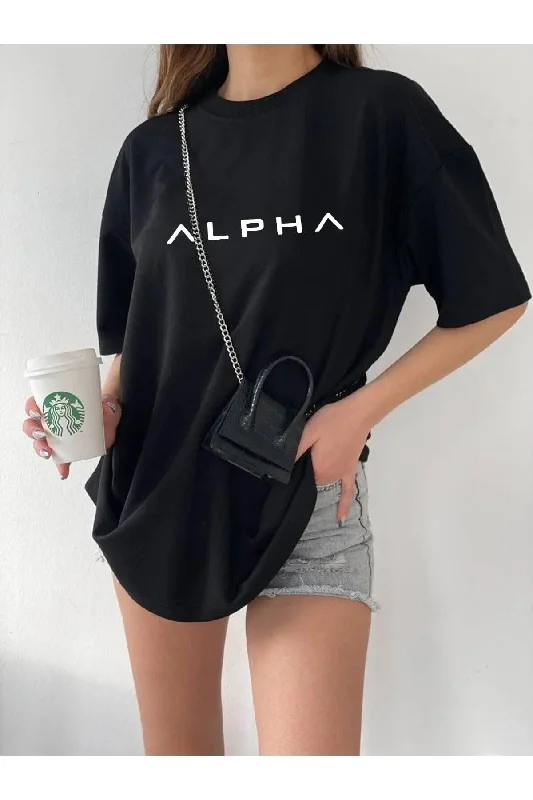 Unisex Oversize Alpha Printed T-shirt-- Zippered Buttoned Snapped