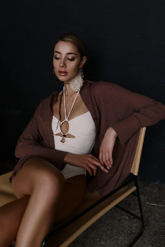 Durres Brown Oversize Shirt-- Chenille Blend Fleece Blend Nylon Blend