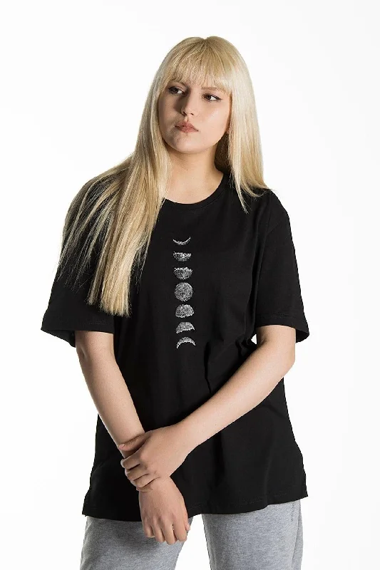 Women's Black Moon Phases Printed Crew Neck Oversize Cotton T-shirt-- Knit Fabric Woven Fabric Fleece Fabric Women's Black Moon Phases Printed Crew Neck Oversize Cotton T-shirt-- Knit Fabric Woven Fabric Fleece Fabric