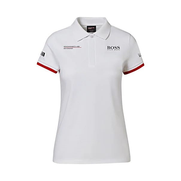 Porsche Ladies Polo Shirt Hugo Boss (White) - Motorsport-- Zippered Front Buttoned Front Snap Front Porsche Ladies Polo Shirt Hugo Boss (White) - Motorsport-- Zippered Front Buttoned Front Snap Front