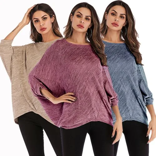 Solid-colored Bat-sleeve Casual Spring Loose Round Collar Top Women T Shirts-- Collared T-Shirt Boat Neck A-Line Solid-colored Bat-sleeve Casual Spring Loose Round Collar Top Women T Shirts-- Collared T-Shirt Boat Neck A-Line