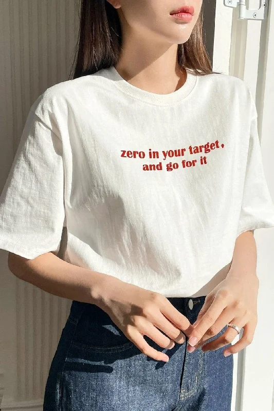 Unisex White Zero In Your Printed Oversize T-shirt-- Collared Crew Neck Turtle Neck
