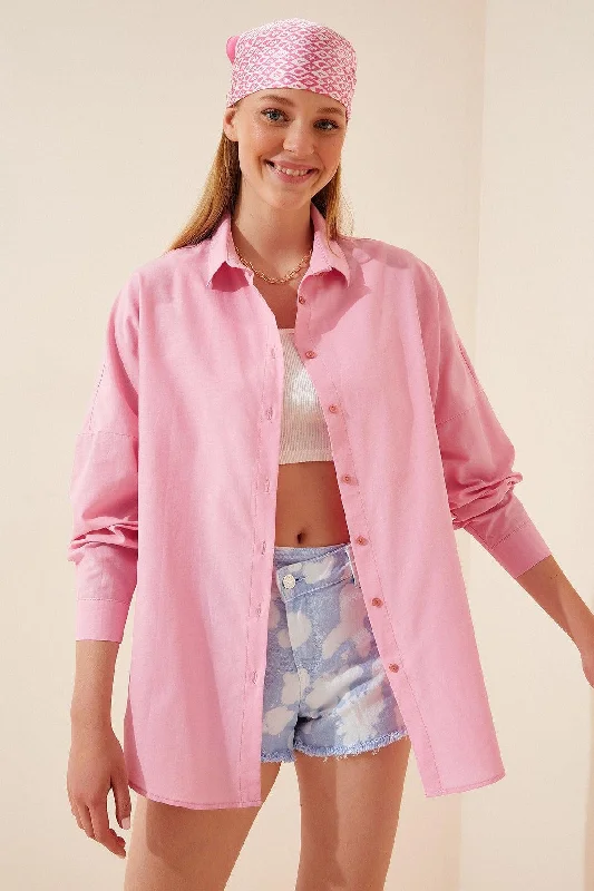 Women's Pink Oversize Long Basic Shirt DD00842-- Lace Blend Ribbed Blend Corduroy Blend Women's Pink Oversize Long Basic Shirt DD00842-- Lace Blend Ribbed Blend Corduroy Blend