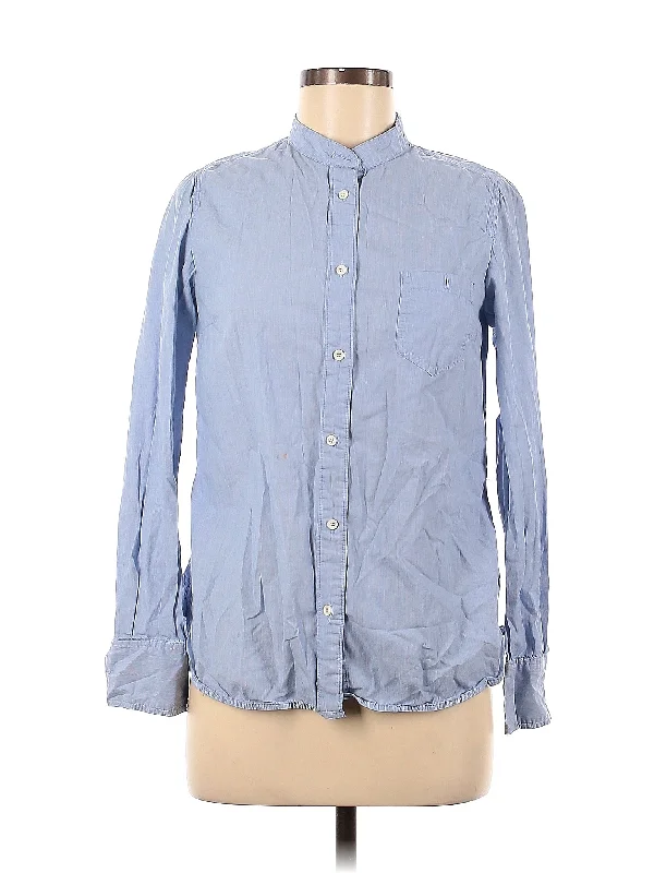 Long Sleeve Button Down Shirt-- Notch Collar Peter Pan Collar Cowl Neck