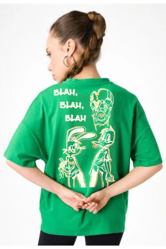 Super Oversize Blah Blah Tshirt Green-- Machine Wash Dry Clean Hand Wash
