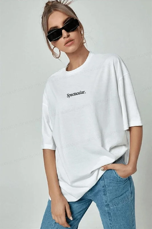 Spectacular White Oversize Salas Boyfriend Women's T-shirt-- Solid Print Embellished Spectacular White Oversize Salas Boyfriend Women's T-shirt-- Solid Print Embellished