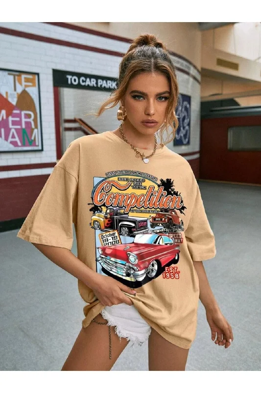 Women's Mink Compeltition Printed Oversize T-shirt-- Houndstooth Herringbone Solid