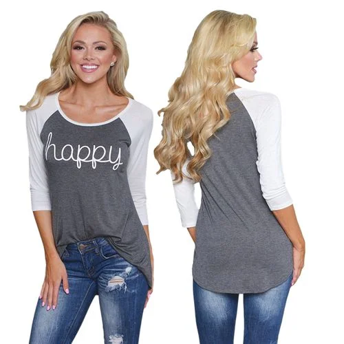Letter Print Color Matching Spring Medium Sleeve Crew Neck Top Women T Shirts-- Handmade Hand-knitted Hand-woven Letter Print Color Matching Spring Medium Sleeve Crew Neck Top Women T Shirts-- Handmade Hand-knitted Hand-woven
