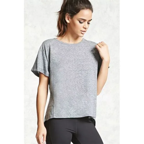Grey Back Large Fork Top Round Collar Short-sleeved Solid Color Women T Shirts -- Basic T-Shirt Crew Neck Short Sleeve Grey Back Large Fork Top Round Collar Short-sleeved Solid Color Women T Shirts -- Basic T-Shirt Crew Neck Short Sleeve