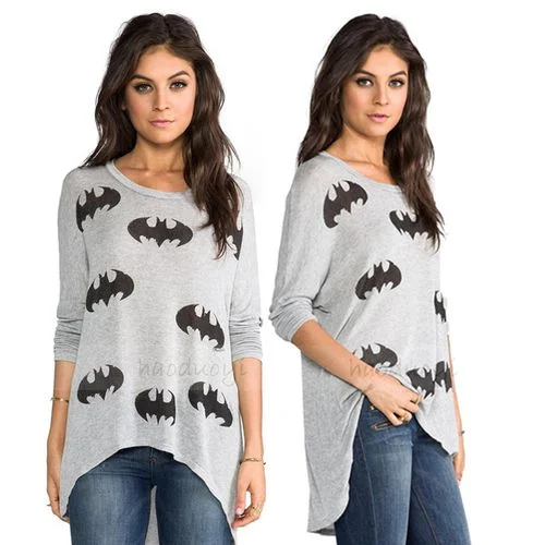 British Bat Print Spring Loose Round Neck Long Sleeve Top Women T Shirts-- Anti-Shrink Durable Soft British Bat Print Spring Loose Round Neck Long Sleeve Top Women T Shirts-- Anti-Shrink Durable Soft