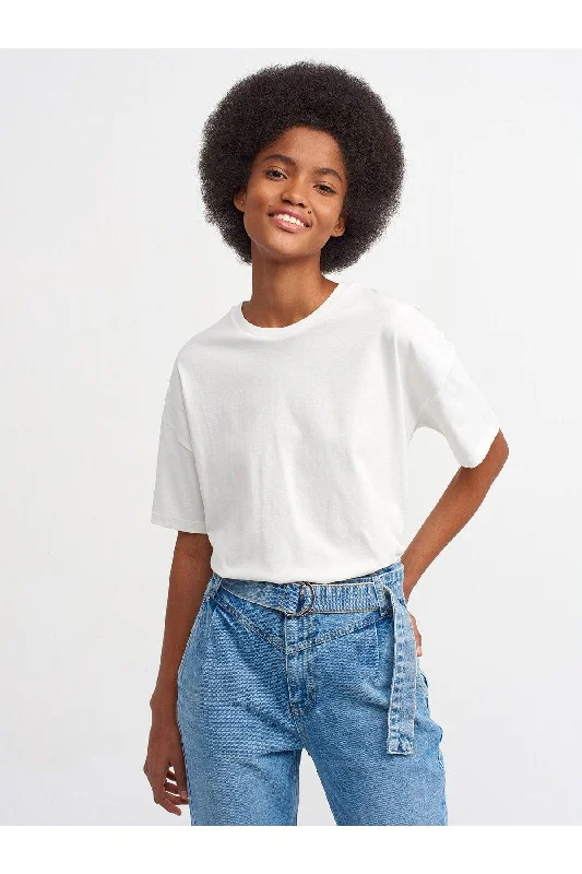 Women's Ecru Basic T-shirt 3683-- Rayon Fabric Velvet Fabric Corduroy Fabric