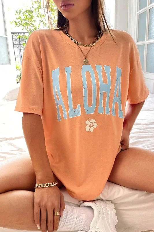 Women's Papaya Aloha Printed Oversize T-shirt-- Hooded Caped Shawl Collar