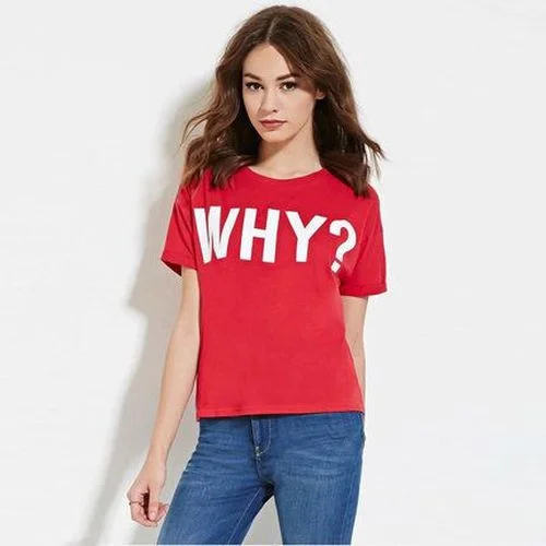 WHY Letter Printed Red Shirt Loose Short Sleeve Women T Shirts-- Fitted T-Shirt Seamless Stretchy WHY Letter Printed Red Shirt Loose Short Sleeve Women T Shirts-- Fitted T-Shirt Seamless Stretchy
