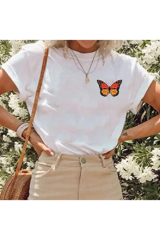 Butterfly Printed Oversized Cotton Combed Cotton Fabric White Tshirt-- Plaid T-Shirt Polka Dot Checkered Butterfly Printed Oversized Cotton Combed Cotton Fabric White Tshirt-- Plaid T-Shirt Polka Dot Checkered