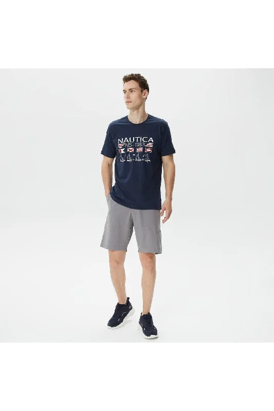 Men's Navy Printed Standard Fit Short Sleeve T-shirt-- Solid Color Striped Floral