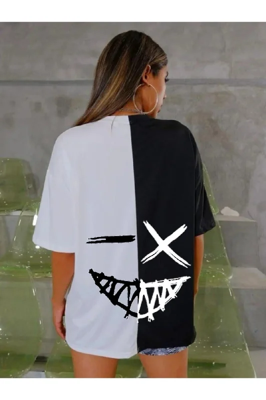 Unisex Black-white 2 Different Colors Oversize T-shirt-- Cashmere Blend Cotton Blend Poly Blend Unisex Black-white 2 Different Colors Oversize T-shirt-- Cashmere Blend Cotton Blend Poly Blend