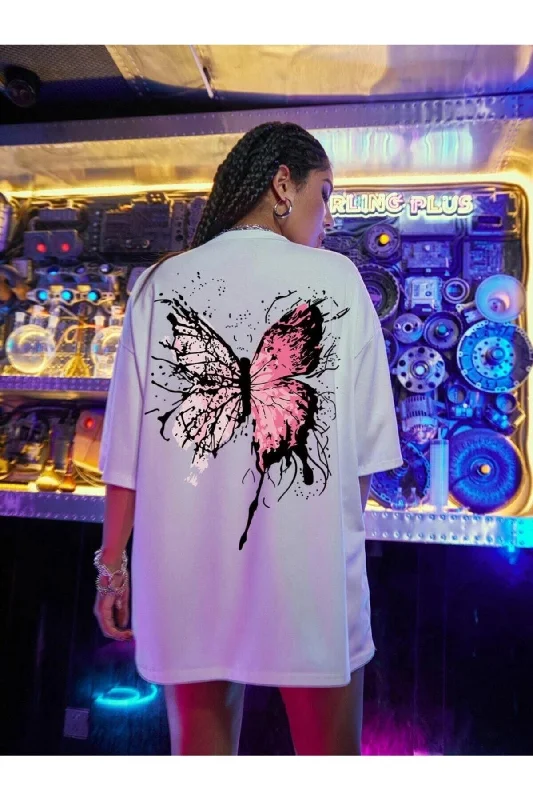 White Butterfly Printed Oversized Combed Cotton T-shirt-- Mesh Fabric Canvas Fabric Denim Fabric White Butterfly Printed Oversized Combed Cotton T-shirt-- Mesh Fabric Canvas Fabric Denim Fabric