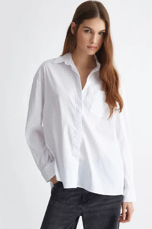 Liu Jo - Oversized Shirt Diamond Studs - WF4199-- Jersey Fabric Tulle Fabric Batik Fabric Liu Jo - Oversized Shirt Diamond Studs - WF4199-- Jersey Fabric Tulle Fabric Batik Fabric