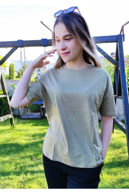 Women's Khaki Basic T-shirt-- Nylon Fabric Polyester Fabric Spandex Fabric