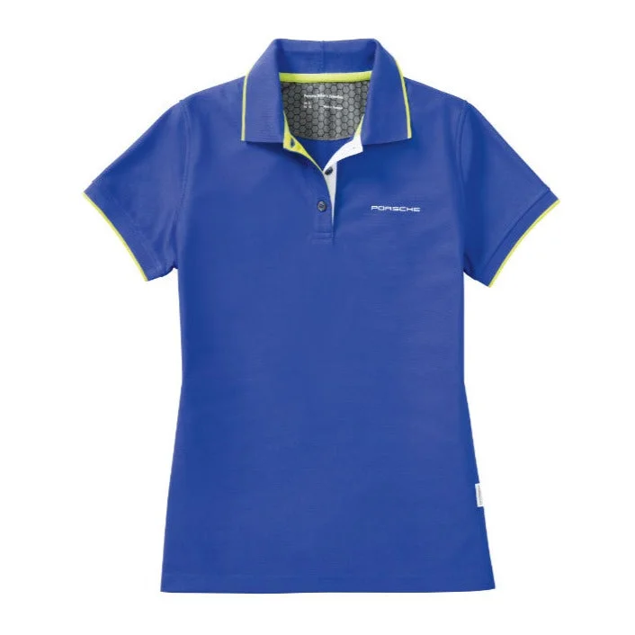 Porsche Women's Polo Shirt (Blue)- Sport Collection-- Thin T-Shirt Open Front Quick Dry