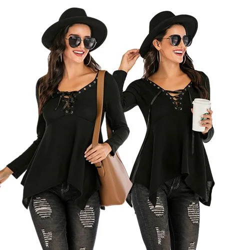 Sexy V-neck Casual Spring Slim Tie Irregular Top Women T Shirts-- Boxy Fit Fitted Loose Sexy V-neck Casual Spring Slim Tie Irregular Top Women T Shirts-- Boxy Fit Fitted Loose