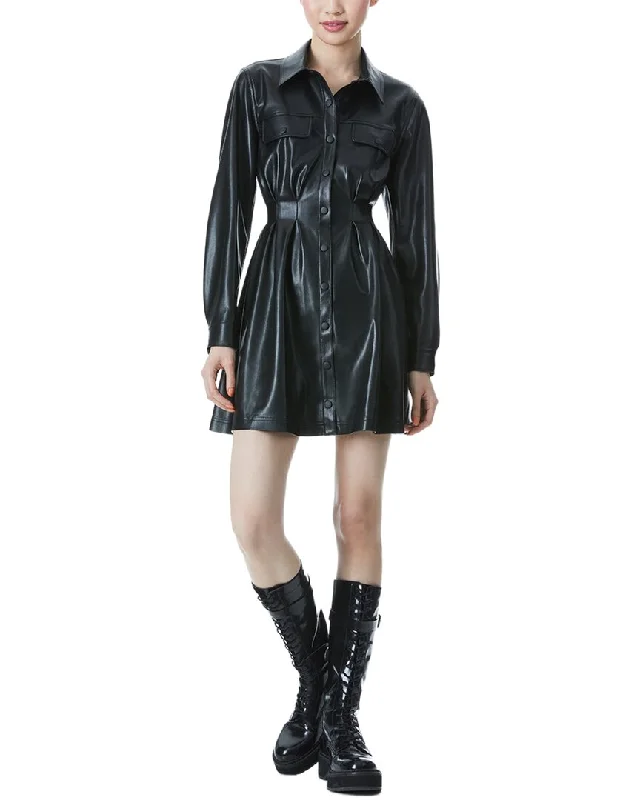alice + olivia Malina Placket Shirtdress-- Rayon Velvet Corduroy