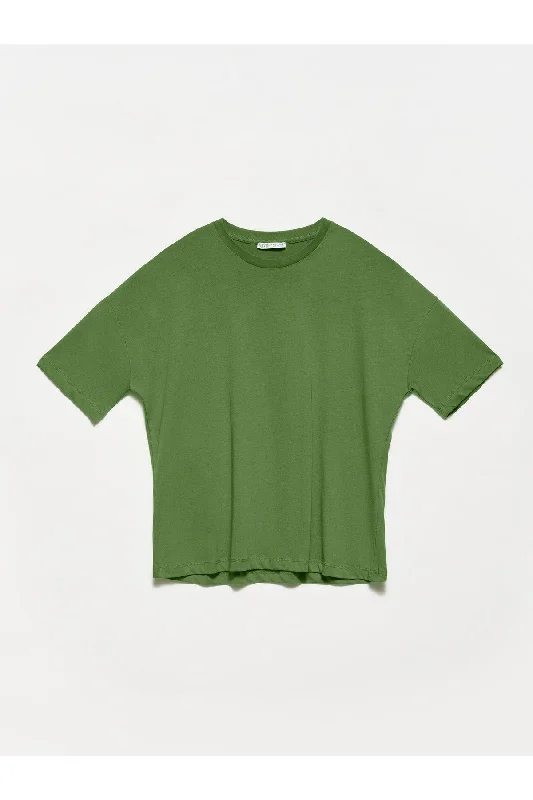 Women's Khaki Basic T-shirt 3683-- Solid Print Embellished