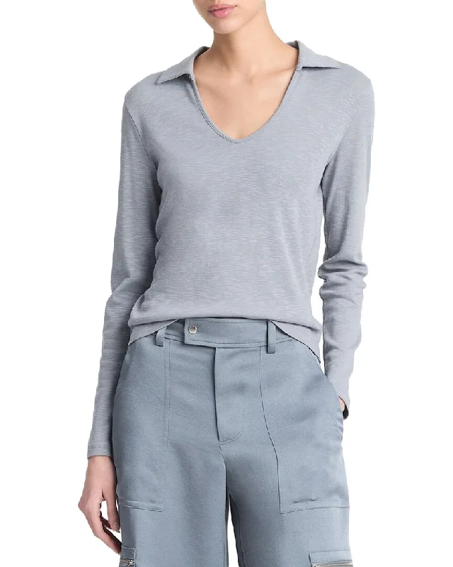 Vince Open Neck Polo Shirt-- Collared Crew Neck Turtle Neck