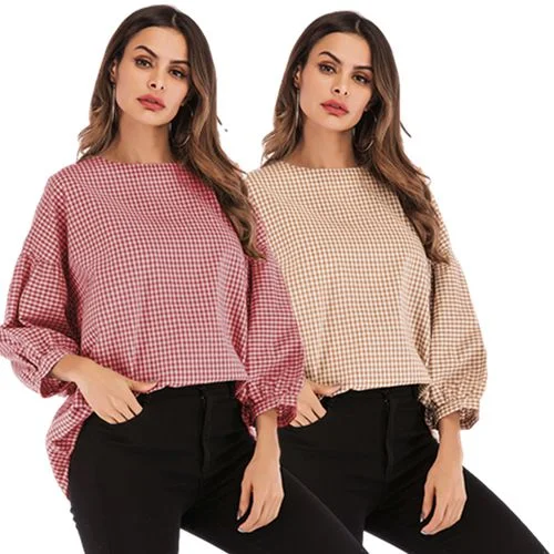 Plaid Casual Spring Loose Plus Size Round Neck Wild Top Women T Shirts-- Modern Contemporary Chic Plaid Casual Spring Loose Plus Size Round Neck Wild Top Women T Shirts-- Modern Contemporary Chic