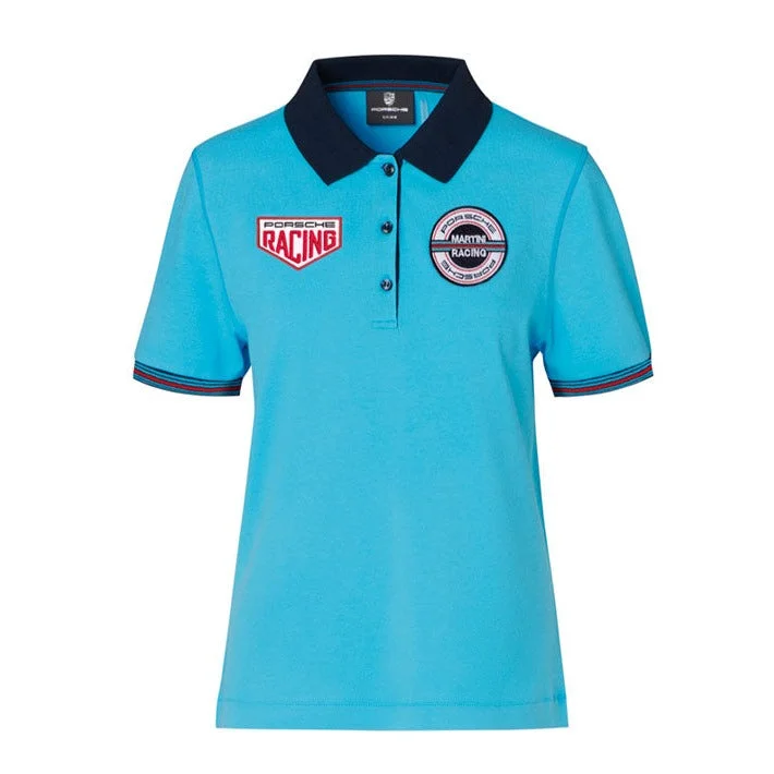 Porsche Women's Polo Shirt (Light Blue) - Martini Racing-- Mesh Blend Leather Blend Suede Blend Porsche Women's Polo Shirt (Light Blue) - Martini Racing-- Mesh Blend Leather Blend Suede Blend
