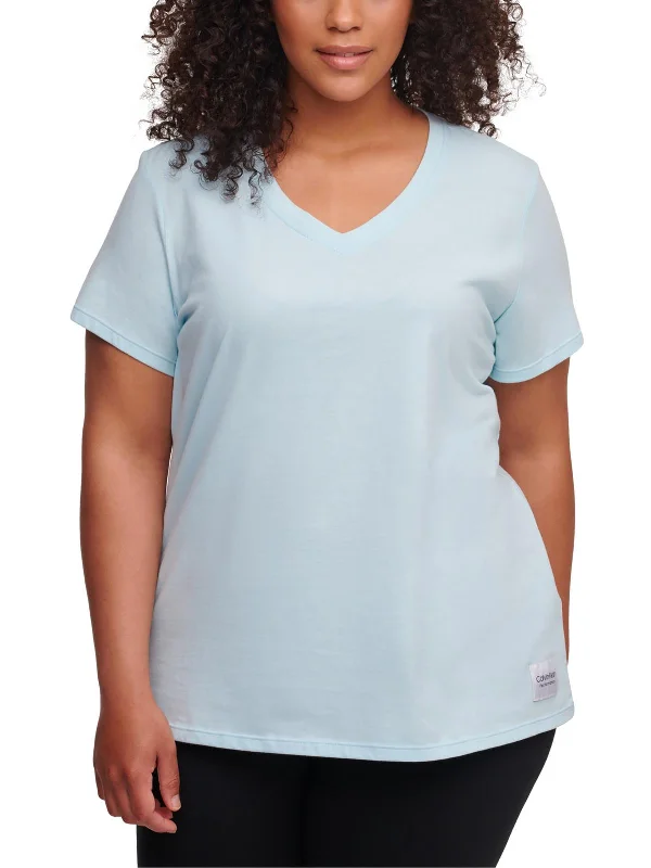 Plus Womens V-Neck Fitness Shirts & Tops-- Polka Dot Checkered Tartan