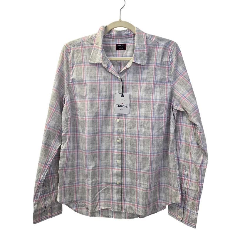 NWT UNTUCKit Chasseles Plaid Long Sleeve Button Down Shirt Size 12-- Solid Print Embellished