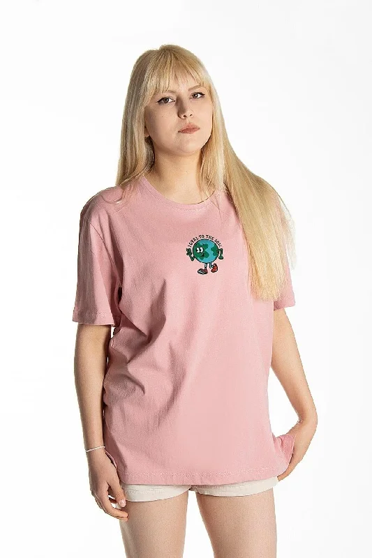 Women's Pink Front Earth Printed Crew Neck Oversize Cotton T-shirt-- Spandex Blend Rayon Blend Denim Blend Women's Pink Front Earth Printed Crew Neck Oversize Cotton T-shirt-- Spandex Blend Rayon Blend Denim Blend