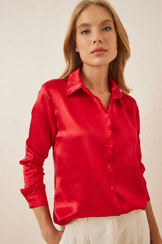 Women's Red Light Flowy Satin Shirt DD00990-- Lace Blend Ribbed Blend Corduroy Blend Women's Red Light Flowy Satin Shirt DD00990-- Lace Blend Ribbed Blend Corduroy Blend