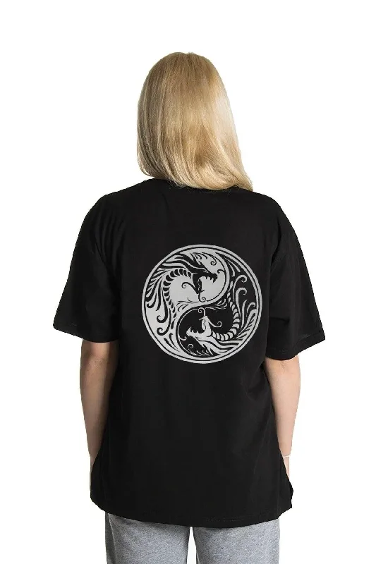 Unisex Oversize Dragon Ying Yang Reflector Printed T-shirt-- Casual Formal Business