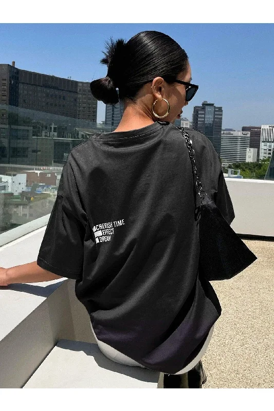 Women's Black Cherish Print Oversize T-shirt-- Elasticated Padded Insulated