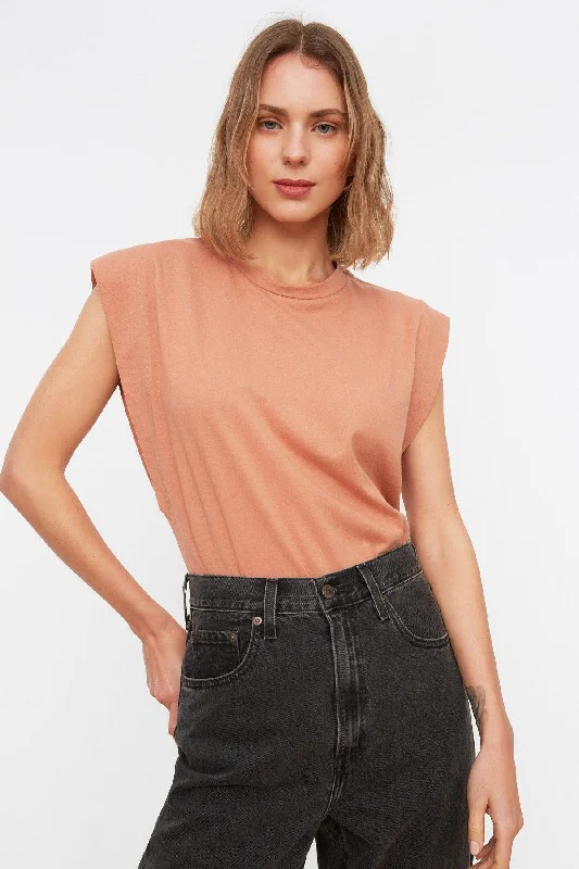 Salmon 100% Cotton Wadding Look Basic Crew Neck Knitted T-Shirt TWOSS20TS0021-- Notch Collar Peter Pan Collar Cowl Neck Salmon 100% Cotton Wadding Look Basic Crew Neck Knitted T-Shirt TWOSS20TS0021-- Notch Collar Peter Pan Collar Cowl Neck