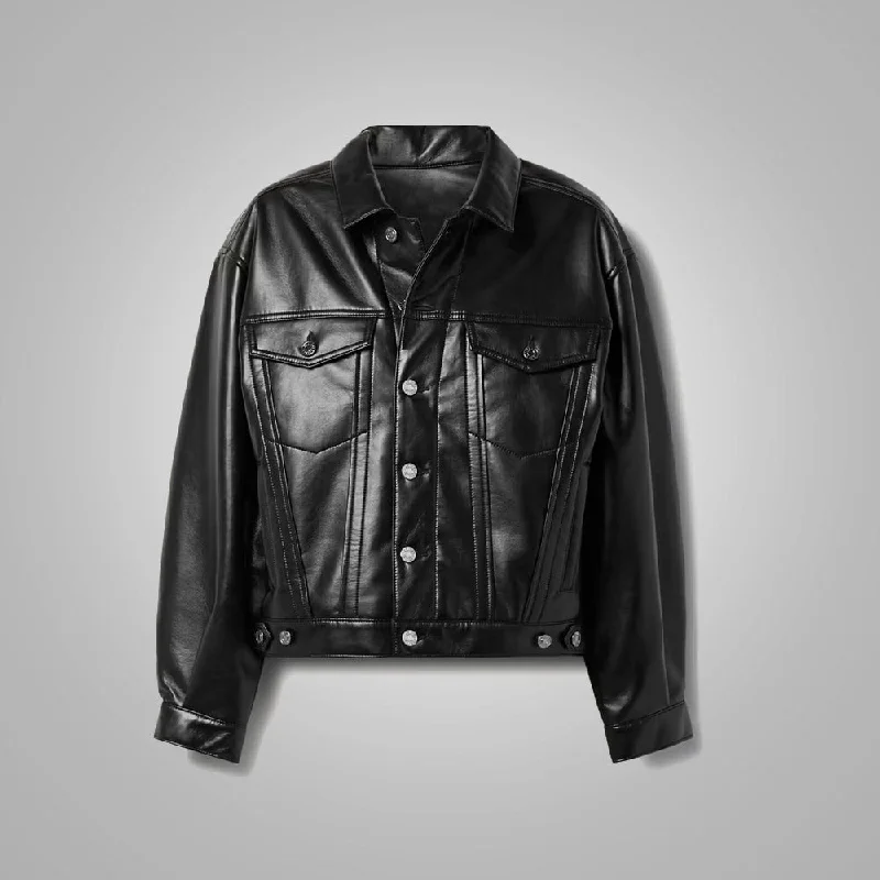 Women's Black Smooth Simple Button Closure Leather Blend Shirt-- Anti-Shrink Durable Soft Women's Black Smooth Simple Button Closure Leather Blend Shirt-- Anti-Shrink Durable Soft