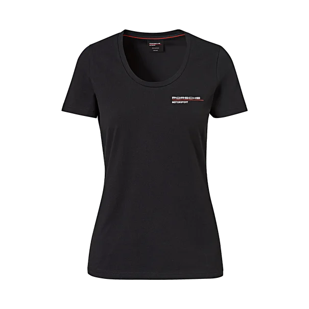 Porsche Ladies T-Shirt (Black)- Motorsport Collection-- Welt Pockets Slit Pockets