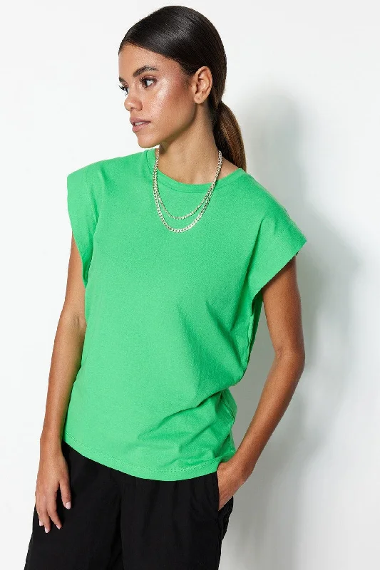 Tropical Green 100% Cotton Padded Basic Crew Neck Knitted T-Shirt TWOSS20TS0021-- Chenille Blend Fleece Blend Nylon Blend Tropical Green 100% Cotton Padded Basic Crew Neck Knitted T-Shirt TWOSS20TS0021-- Chenille Blend Fleece Blend Nylon Blend