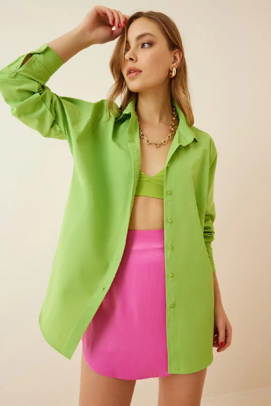 Women's Pistachio Green Oversize Long Basic Shirt DD00842-- Hooded Caped Shawl Collar Women's Pistachio Green Oversize Long Basic Shirt DD00842-- Hooded Caped Shawl Collar
