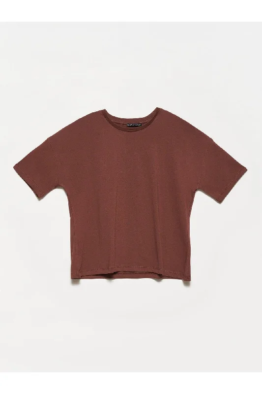 3683 Basic T-shirt-brown-- Mesh Fabric Canvas Fabric Denim Fabric