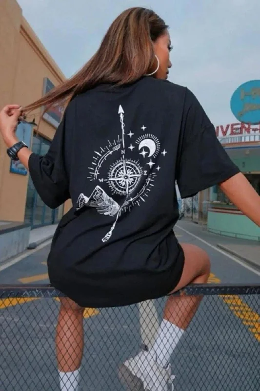 Back Compass Printed Tshirt-- Faux Fur Fabric Real Fur Fabric Shearling Fabric